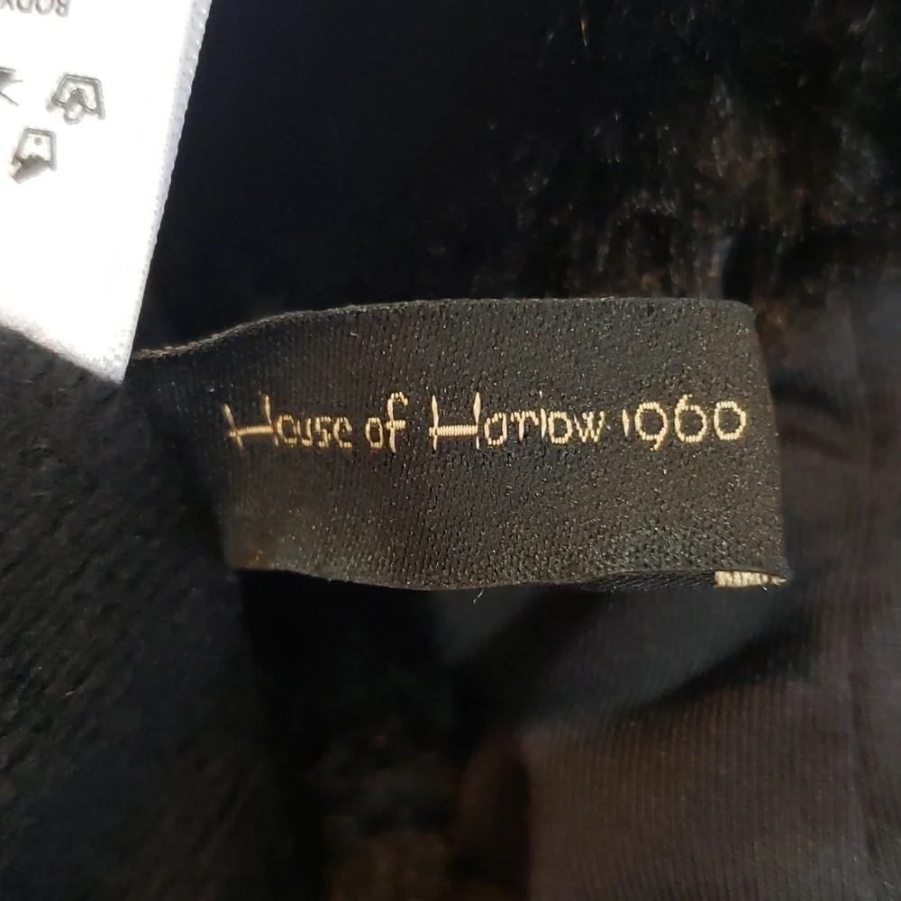 House of Harlow 1960 Black Faux Fur Wristlet with Shearling Trim Gloves, M/L